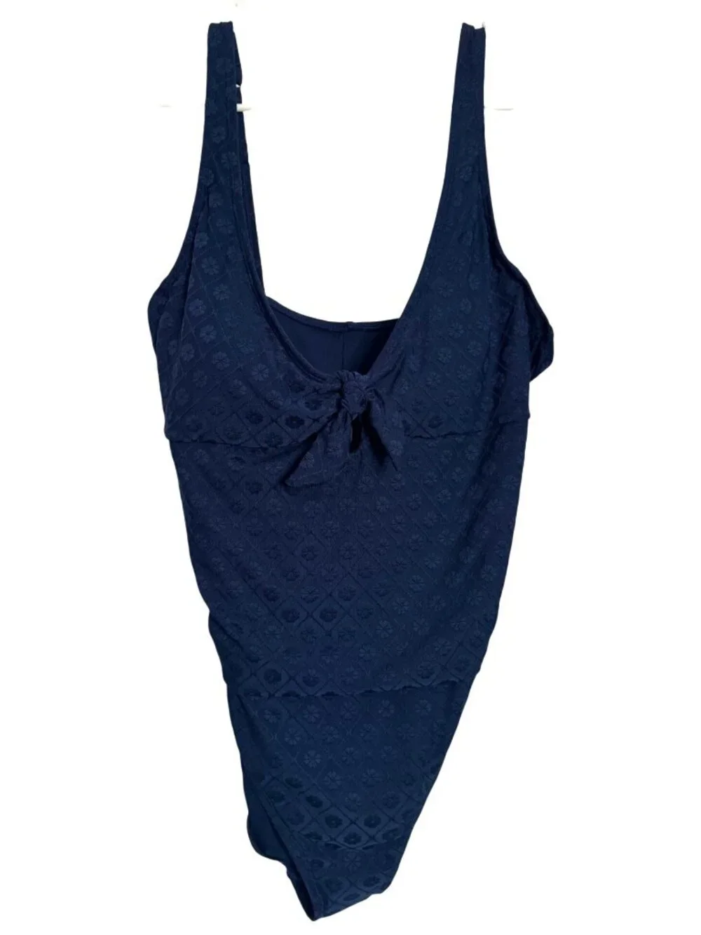 Lands' End Knot Front Jacquard Size XL One Piece Swim Suit Navy Textured NWT Und